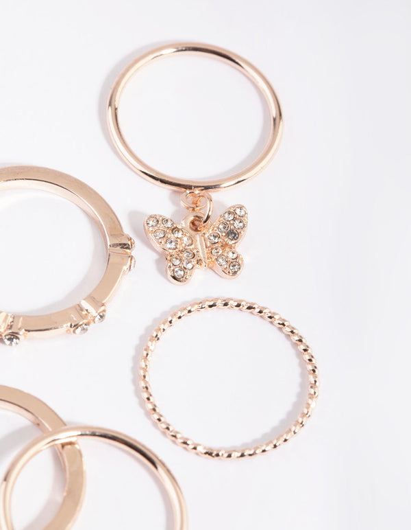 Rose Gold Butterfly Ring Pack