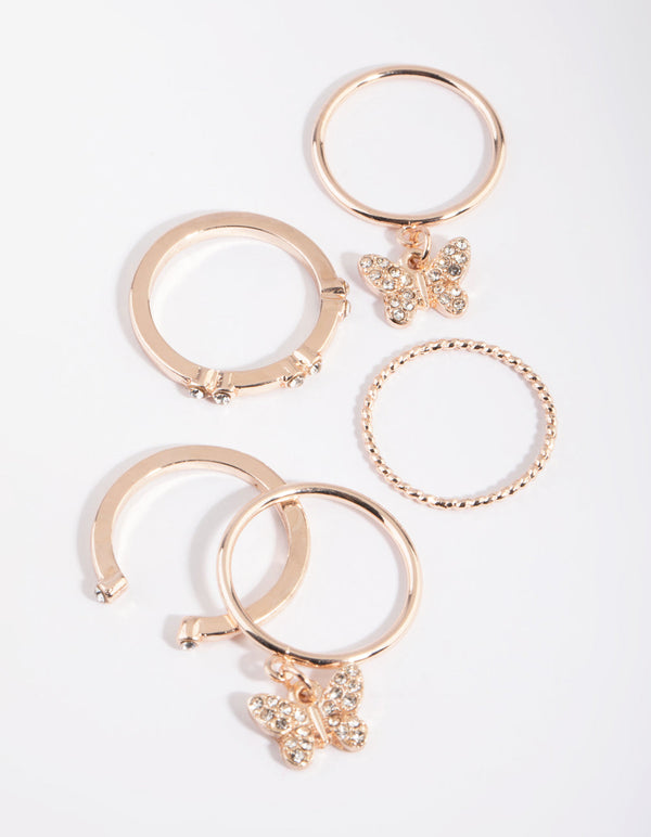 Rose Gold Butterfly Ring Pack