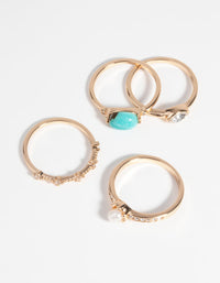 Gold Pearl and Semi-Precious Ring Pack - link has visual effect only