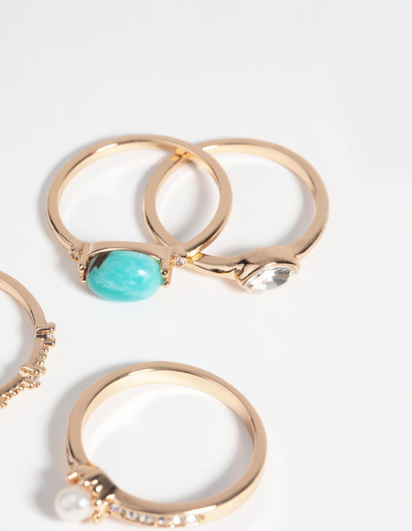Gold Pearl and Semi-Precious Ring Pack