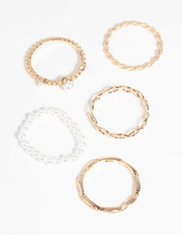 Gold Pearl and Twist Ring Pack - link has visual effect only