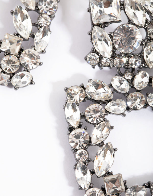 Gunmetal Square-Cut Diamante Drop Earrings