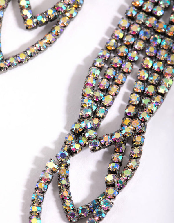 Gunmetal Diamante Drop Earrings