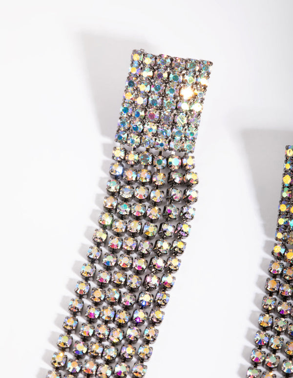 Gunmetal Diamante Tassel Drop Earrings