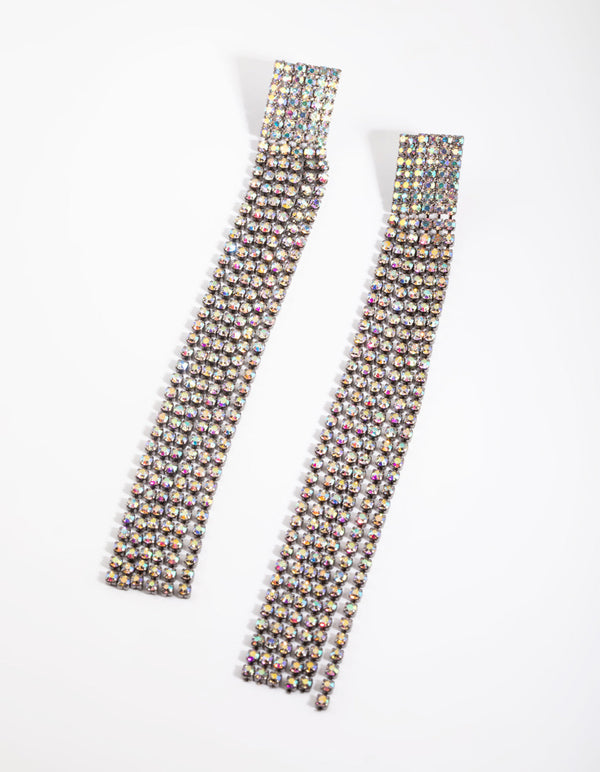 Gunmetal Diamante Tassel Drop Earrings