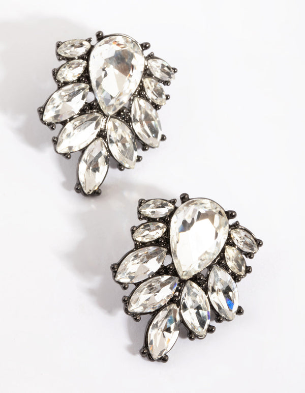 Gunmetal Diamante Statement Stud Earrings