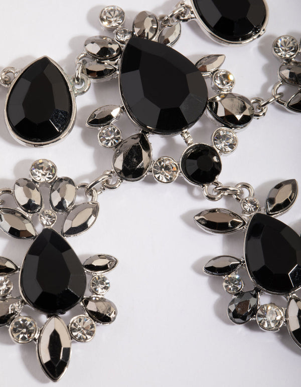 Gunmetal Marquise Diamante Necklace