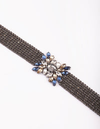 Gunmetal Diamante Flower Choker Necklace - link has visual effect only