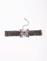 Gunmetal Diamante Flower Choker Necklace - link has visual effect only