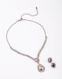 Gunmetal Teardrop Diamante Necklace and Earrings Set - link has visual effect only