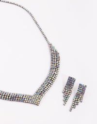 Gunmetal Diamante Necklace and Earrings Set - link has visual effect only