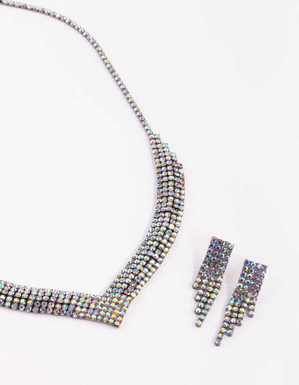 Gunmetal Diamante Necklace and Earrings Set