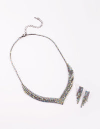 Gunmetal Diamante Necklace and Earrings Set - link has visual effect only