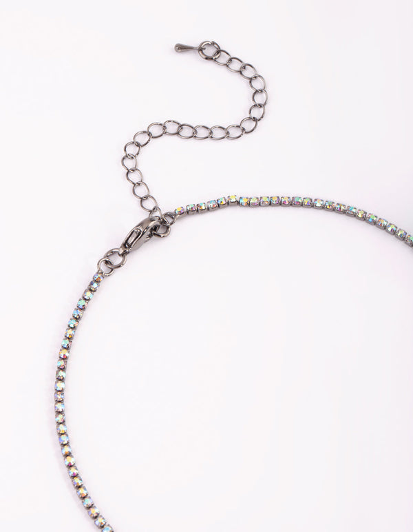 Gunmetal Diamante Necklace and Earrings Set