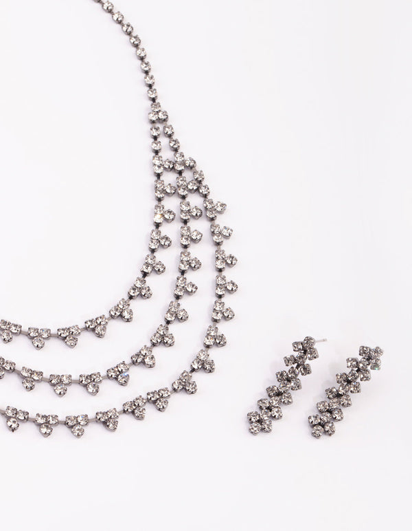 Gunmetal Diamante Necklace and Earrings Set