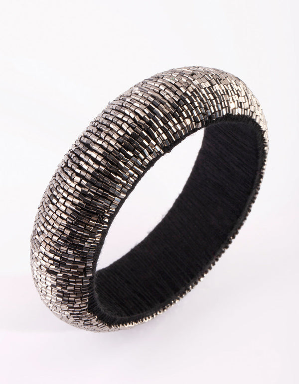 Gunmetal Beaded Bangle Bracelet