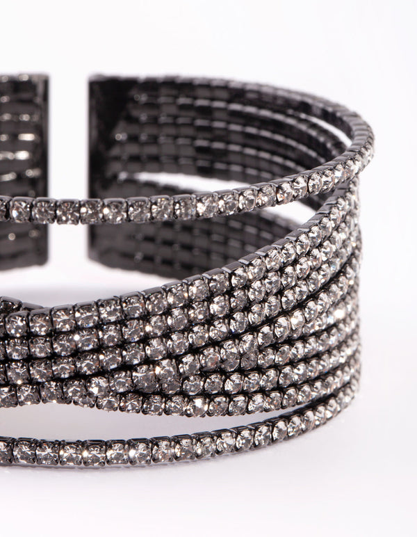 Gunmetal Diamante Cuff Bangle
