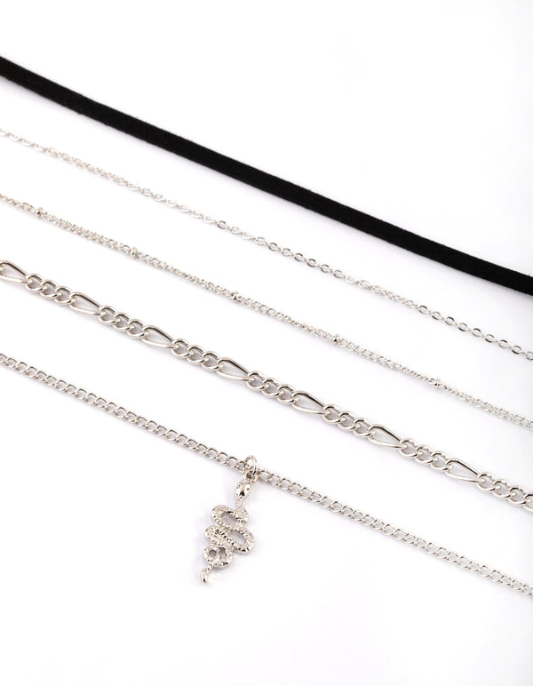 Silver Snake Charm Choker Necklace