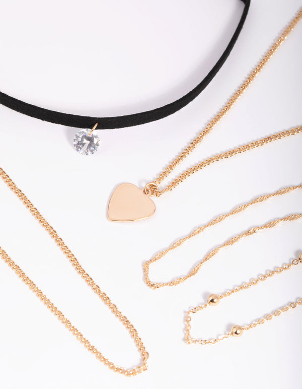 Gold Heart and Diamante Choker Necklace