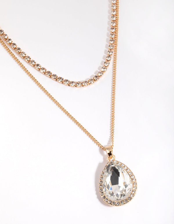 Rose Gold Diamante Layered Necklace