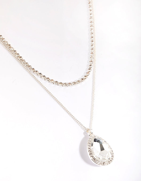 Silver Diamante Layered Necklace