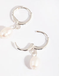 Silver Freshwater Pearl Huggie Hoop Earrings - link has visual effect only