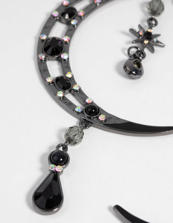 Gunmetal Moon Statement Earrings