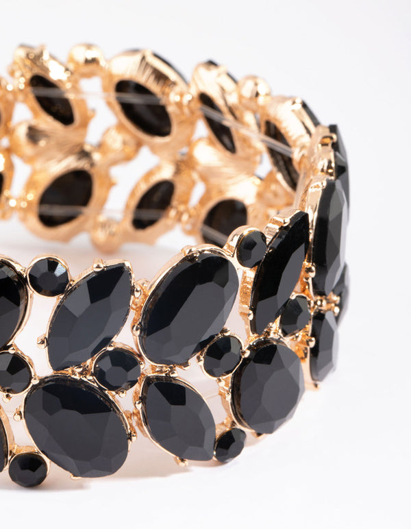 Gold and Black Stone Stretch Bracelet