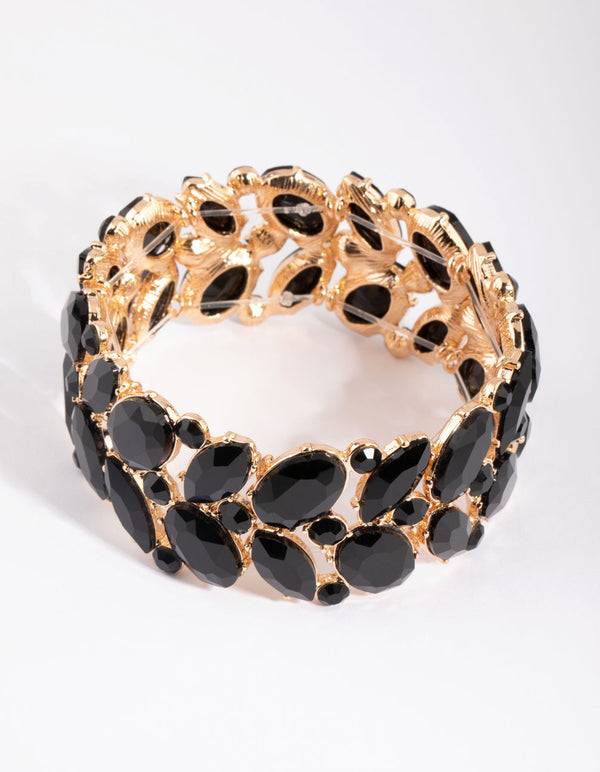 Gold and Black Stone Stretch Bracelet