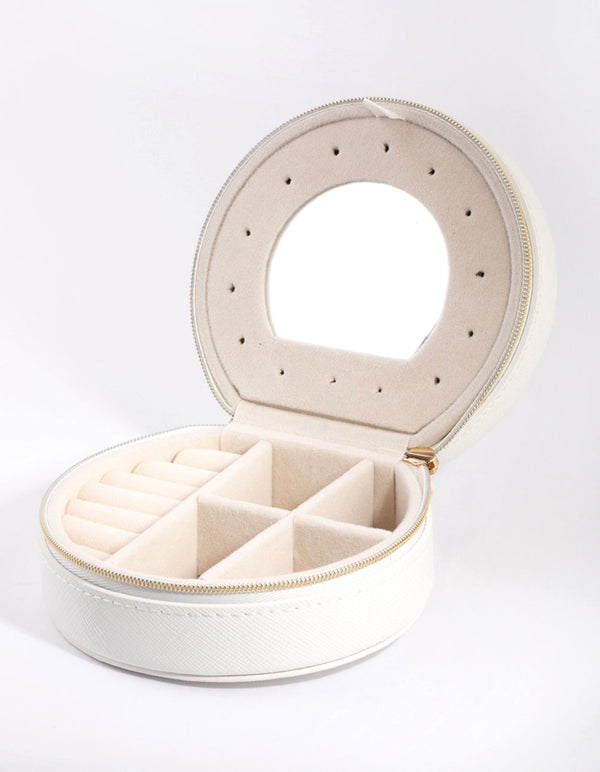Small Round White Jewellery Box