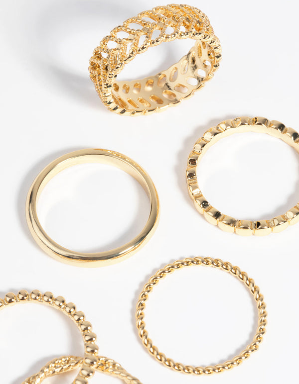 Gold Plated Textured Ring Pack