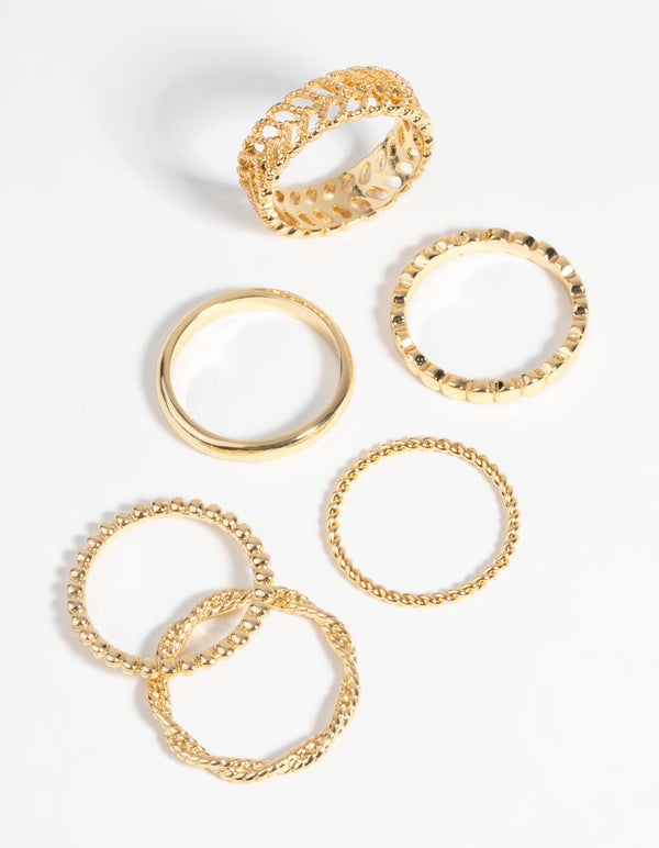 Gold Plated Textured Ring Pack