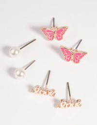 Rose Gold Love and Butterfly Stud Earring Pack - link has visual effect only