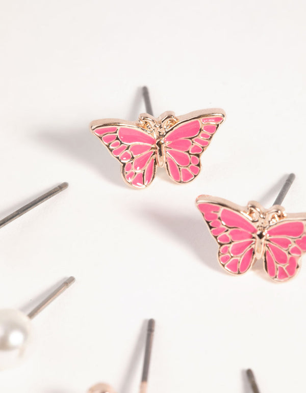 Rose Gold Love and Butterfly Stud Earring Pack