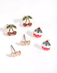 Gold Cherry and Sweets Stud Earring Pack - link has visual effect only