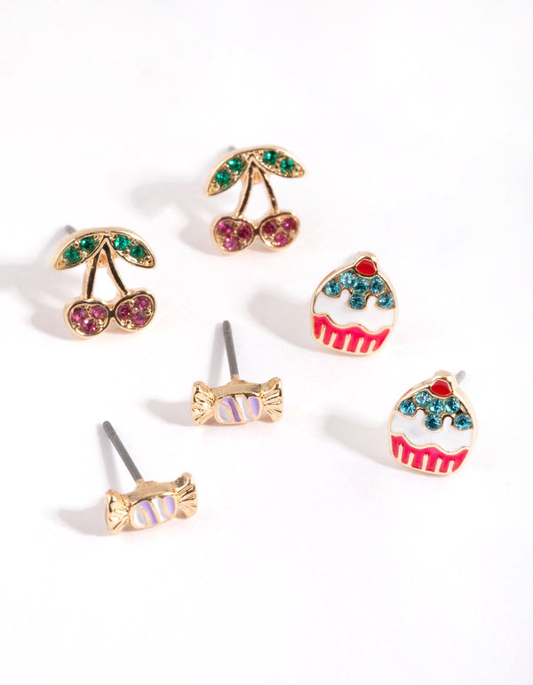 Gold Cherry and Sweets Stud Earring Pack