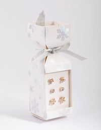 Gold Cherry and Flower Diamante Stud Earring Pack - link has visual effect only