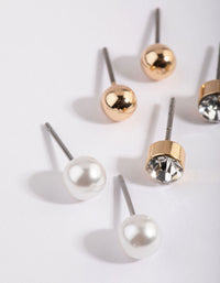 Gold Diamante and Pearl Stud Earring Pack - link has visual effect only
