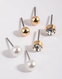 Gold Diamante and Pearl Stud Earring Pack - link has visual effect only