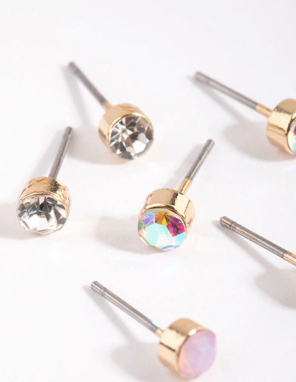 Gold Stone Stud Earring Pack