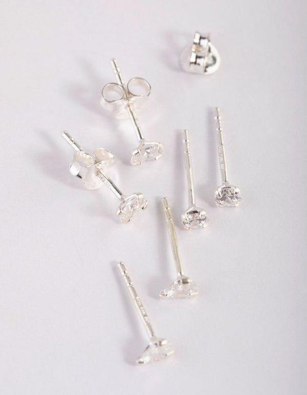 Sterling Silver Cubic Zirconia Stud Earring Pack