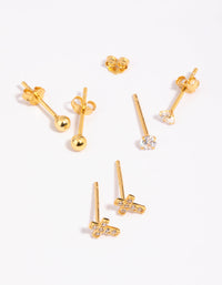 Gold Plated Sterling Silver Cross and Diamante Stud Earring Pack - link has visual effect only