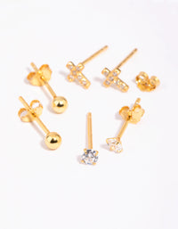 Gold Plated Sterling Silver Cross and Diamante Stud Earring Pack - link has visual effect only