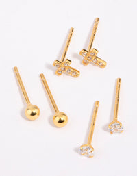 Gold Plated Sterling Silver Cross and Diamante Stud Earring Pack - link has visual effect only