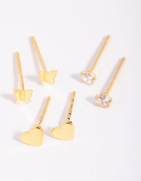 Gold Plated Sterling Silver Heart and Butterfly Stud Earring Pack - link has visual effect only