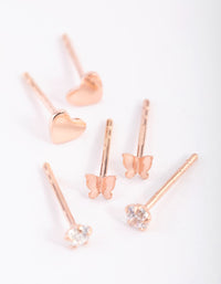 Rose Gold Plated Sterling Silver Heart and Butterfly Stud Earring Pack - link has visual effect only