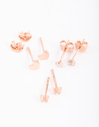Rose Gold Plated Sterling Silver Heart and Butterfly Stud Earring Pack - link has visual effect only