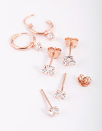 Rose Gold Plated Sterling Silver Cubic Zirconia Stud and Hoop Earring Pack - link has visual effect only