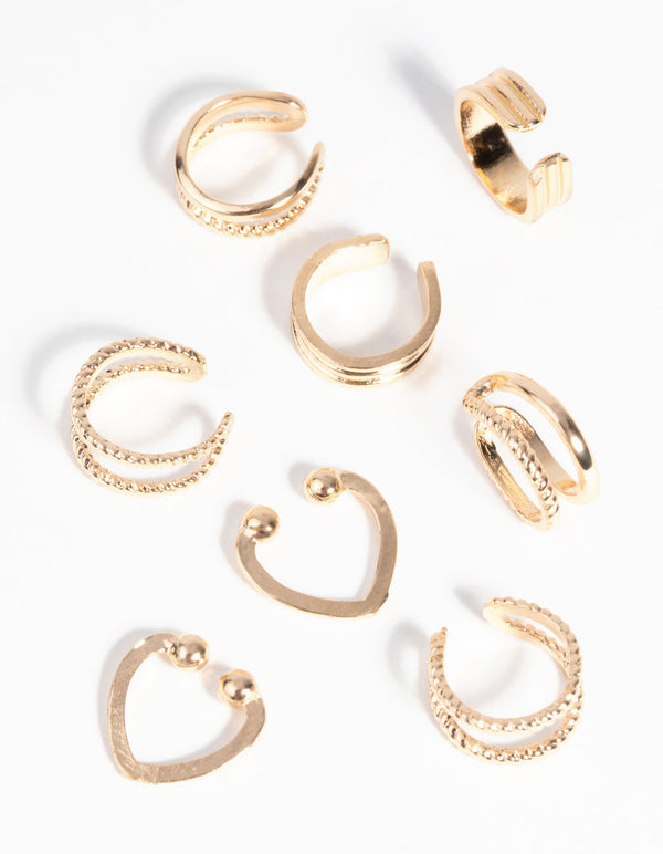 Gold Textured Ear Cuff Earring Pack