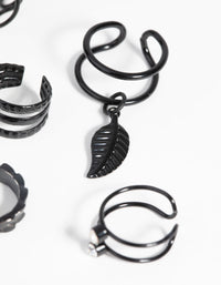 Matte Black Textured Leaf Ear Cuff Earring Pack - link has visual effect only